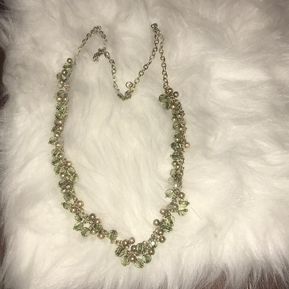 Ann Taylor loft green gem brushed gold necklace